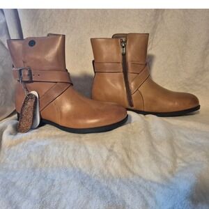 Birkenstock Collins Camel Leather Buckle Zip Ankle Boots Women Size 5 US Narrow